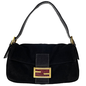 フェンディ マンマバゲット スエード レザー ブラック ショルダーバッグ