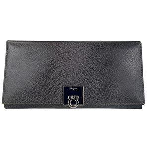 フェラガモ ガンチーニ レザー ブラック 長財布