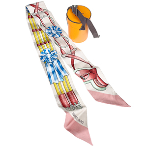 エルメス ツイリー ジャンピング ベージュローズ ヴューローズ ブルー シルク スカーフ