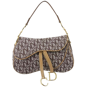 ディオール ダブルサドルバッグ トロッター キャンバス レザー ブラウン ショルダーバッグ