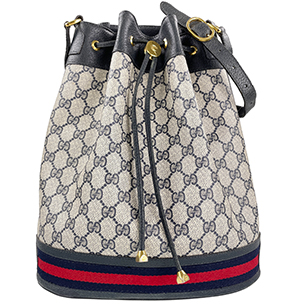 グッチ オールドグッチ シェリーライン PVC レザー グレー ネイビー 巾着型 ショルダーバッグ