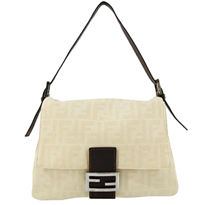 フェンディ マンマバゲット ズッカ キャンバス レザー ベージュ ショルダーバッグ