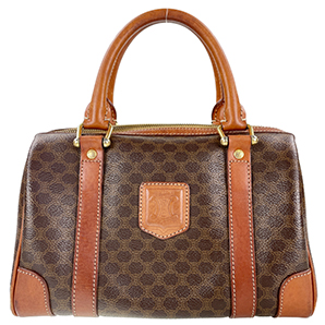 セリーヌ マカダム PVC レザー ブラウン ハンドバッグ