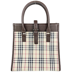 バーバリー ノバチェック キャンバス レザー ベージュ ブラウン トートバッグ