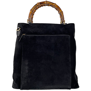 グッチ バンブー スエード ブラック ハンドバッグ