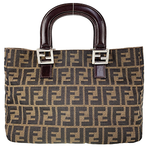 フェンディ ズッカ キャンバス レザー ブラウン ハンドバッグ