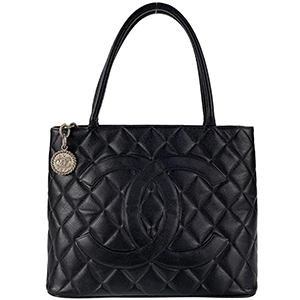 シャネル 復刻トート マトラッセ キャビアスキン シルバー金具 ブラック トートバッグ