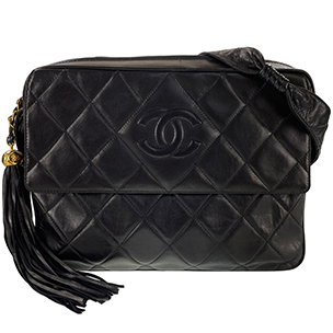 シャネル マトラッセ 22㎝ フリンジ ラムスキン ブラック ショルダーバッグ