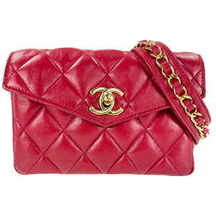 シャネル マトラッセ ラムスキンレッド ウエストバッグ