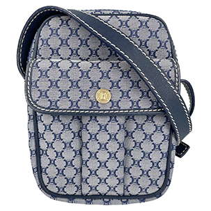 セリーヌ マカダム キャンバス レザー ネイビー ショルダーバッグ