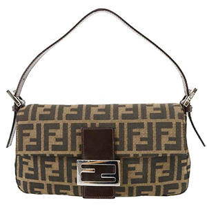 フェンディ マンマバゲット ズッカ キャンバス レザー ブラウン ショルダーバッグ
