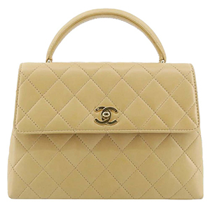 シャネル マトラッセ ケリー型 ラムスキン ベージュ ハンドバッグ