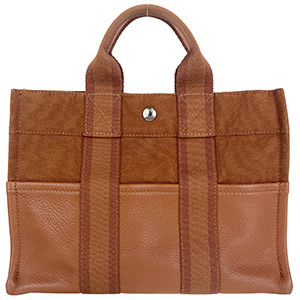 エルメス フールトゥ PM キャンバス レザー ブラウン トートバッグ