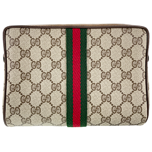 グッチ オールドグッチ シェリーライン PVC レザー ベージュ ブラウン セカンドバッグ