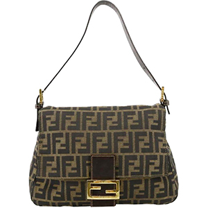 フェンディ マンマバゲット ズッカ キャンバス レザー ブラウン ショルダーバッグ