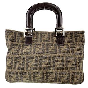 フェンディ ズッカ ウール レザー ブラウン トートバッグ