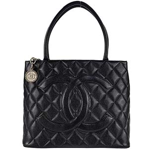 シャネル 復刻トート マトラッセ キャビアスキン シルバー金具 ブラック トートバッグ