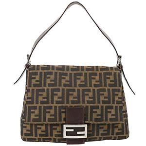 フェンディ マンマバゲット ズッカ キャンバス レザー ブラウン ショルダーバッグ