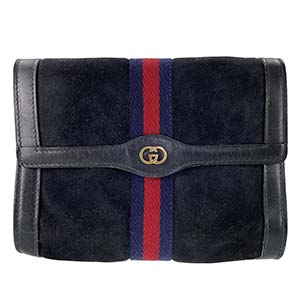 グッチ オールドグッチ シェリーライン スエード レザー ブラック セカンドバッグ