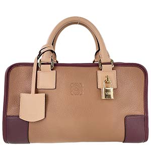 ロエベ アマソナ28 カーフスキン ボルドー ピンクベージュ ハンドバッグ