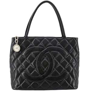 シャネル 復刻トート マトラッセ キャビアスキン シルバー金具 ブラック トートバッグ