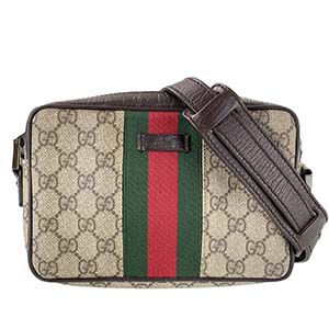 グッチ GGスプリーム シェリーライン コーティング キャンバス レザー ブラウン ショルダーバッグ