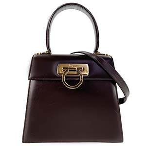 フェラガモ ガンチーニ レザー ブラウン 2WAY ハンドバッグ