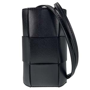 ボッテガ・ヴェネタ カセット フォンスリーブ イントレチャート レザー ブラック ショルダーバッグ