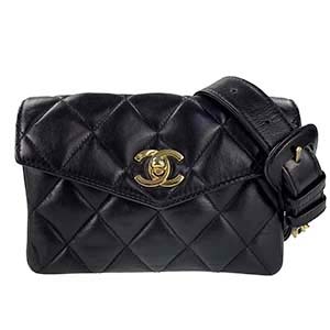 シャネル マトラッセ 17㎝ ラムスキン ブラック ウエストバッグ