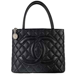 シャネル 復刻トート マトラッセ キャビアスキン シルバー金具 ブラック トートバッグ