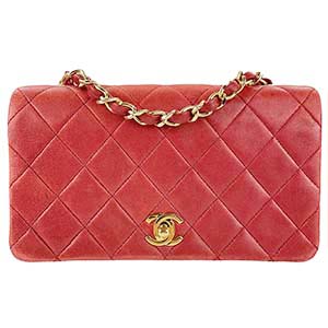 シャネル マトラッセ 19㎝ ラムスキン レッド ショルダーバッグ