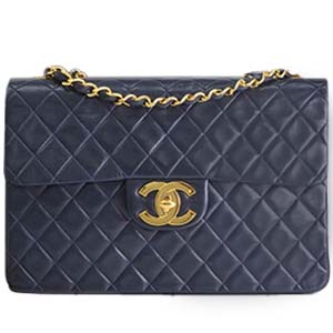 シャネル デカマトラッセ 34㎝ ラムスキン ネイビー ショルダーバッグ