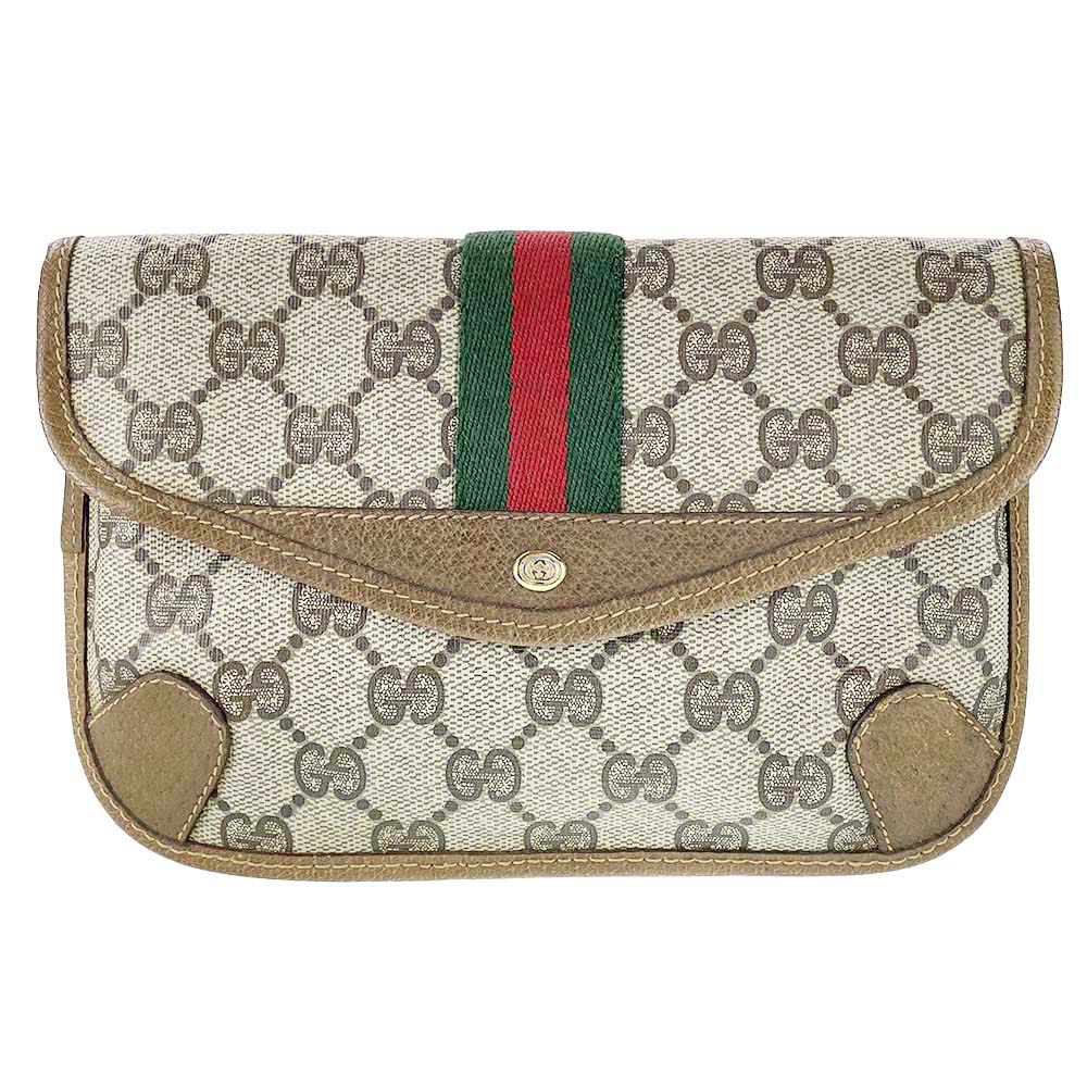 グッチ オールドグッチ シェリーライン PVC レザー ベージュ ブラウン ポーチ