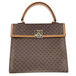 セリーヌ マカダム ガンチーニ PVC レザー ブラウン ハンドバッグ