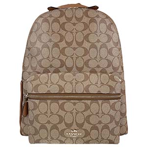 コーチ シグネチャー PVC レザー ベージュ ブラウン リュック