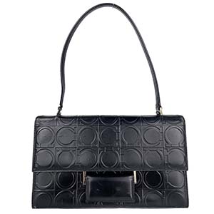 フェラガモ ガンチーニ レザー ブラック ハンドバッグ