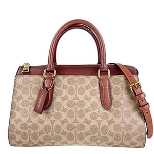 コーチ シグネチャー PVC レザー ベージュ ブラウン 2WAY ハンドバッグ