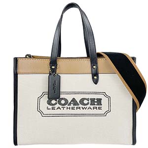 コーチ フィールドトート キャンバス レザー ベージュ ブラック トートバッグ