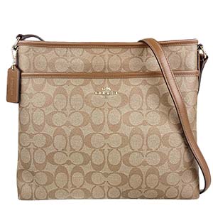 コーチ シグネチャー PVC レザー ベージュ ブラウン ショルダーバッグ