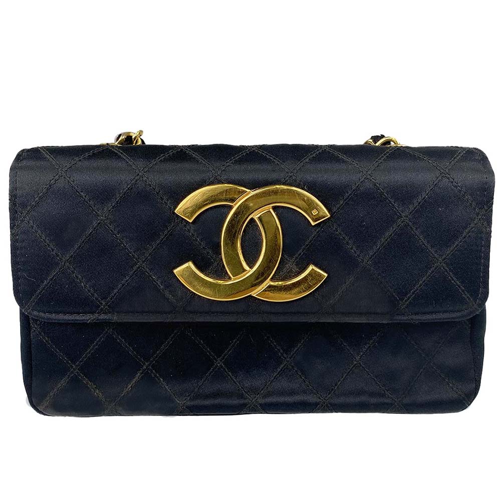 シャネル ビコローレ マトラッセ サテン レザー ブラック ショルダーバッグ