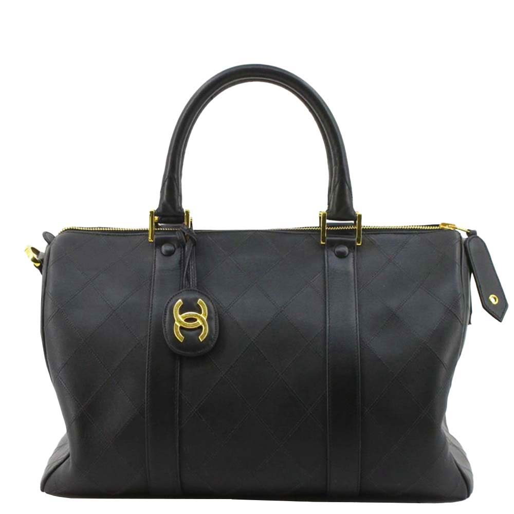 シャネル ビコローレ マトラッセ ラムスキン ブラック ボストンバッグ