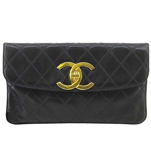 シャネル ビコローレ マトラッセ カーフスキン ブラック クラッチバッグ