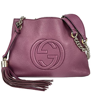 グッチ ソーホー フリンジ レザー パープル 2WAY チェーン ショルダーバッグ