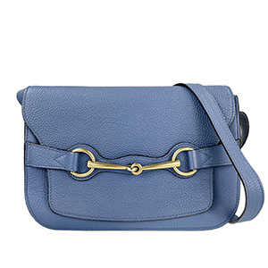 グッチ ホースビット 1955 レザー ブルー ショルダーバッグ