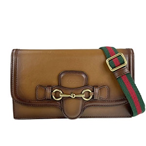 グッチ ホースビット 1955 シェリーライン レザー ブラウン ショルダーバッグ
