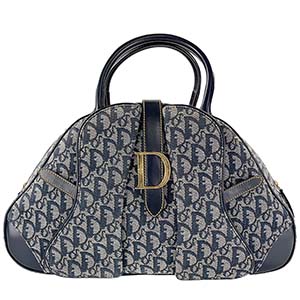 ディオール ダブルサドル トロッター キャンバス レザー ネイビー ハンドバッグ