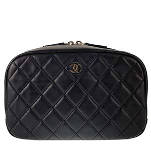 シャネル マトラッセ ラムスキン ブラック トラベル ポーチ