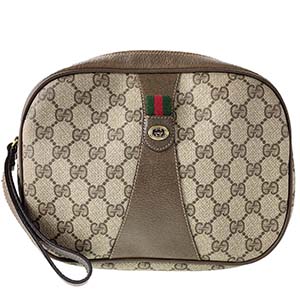 グッチ オールドグッチ シェリーライン PVC レザー ベージュ ブラウン クラッチバッグ