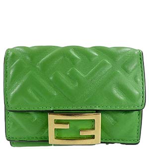 フェンディ バゲット マイクロ レザー グリーン 三つ折り 財布