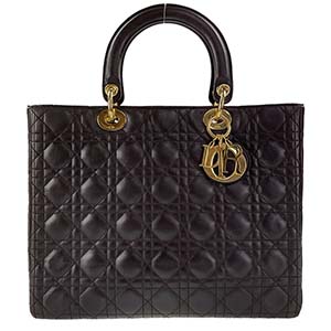 ディオール レディディオール カナージュ ラージ ラムスキン ダークブラウン ハンドバッグ